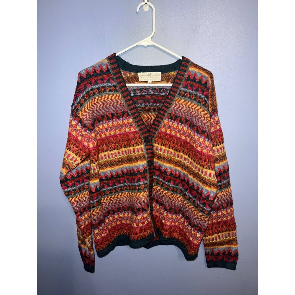 Vintage The Peruvian Collection Multi‎ Colored V-Neck Cardigan SZ L 100% Alpaca